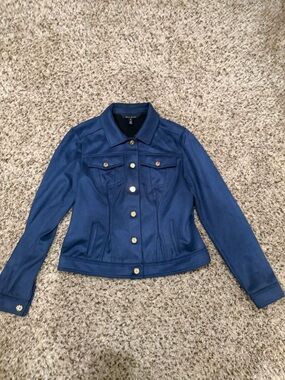 White House Black Market Navy Button-Front Jean Jacket
